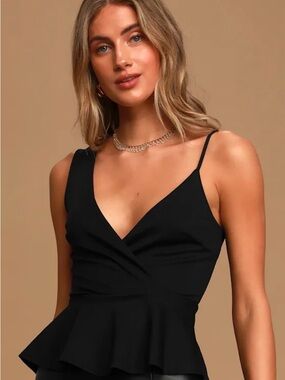 Model Moments Black Asymmetrical Peplum Top